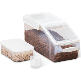 Контейнер для корму з колесами і мірною чашею, герметичний, BPA Free, верхня кришка, для сухого корму котів і собак, білий, розмір L