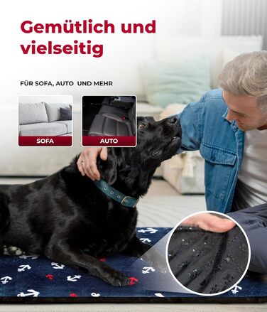 Килимок для собак HS-Hundebett® XS (45x65 см) – ковзаюча поверхня та затишний завдяки 3 см наповнювачу – ідеально підходить для дивану, авто та переноски – Made in DE (95 x 135 см, Anker Blau)