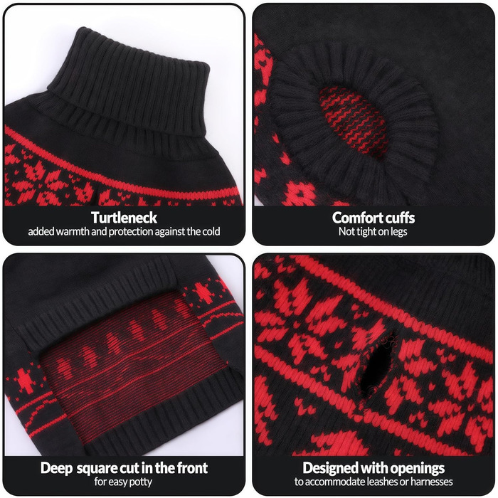 Пуловер для собак на Різдво, теплий зимовий пуловер для маленьких собак, без рукавів, розміри XS-2XL (XXL: обхват грудей 71 см), чорний з сніжинками