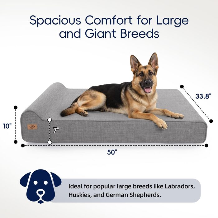 Ліжко для собак Sytopia XXL з Memory Foam, 127x86.4x25.4 см, для великих та літніх собак, ортопедичне, водонепроникне