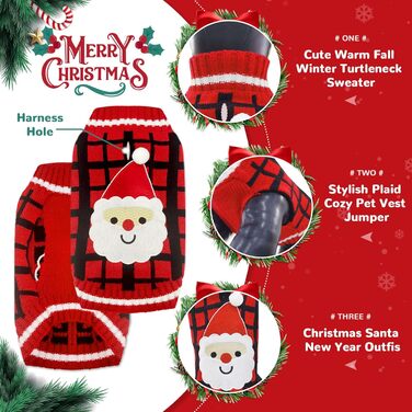 Теплий різдвяний светр для собак з отвором для язика, червоний в клітинку, олень, костюм для собак, підходить для малих, середніх та великих собак, котів, теплий осінньо-зимовий одяг, цуценят, одяг для собак, преміум якість, червоний в клітинку, олень (XX