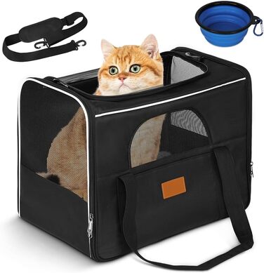 Транспортна сумка для котів Alaoo, переноска для котів та собак, чорна, до 7 кг