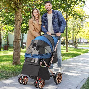 Візок для собак YITAHOME, блакитний, для маленьких собак, з обертовим ручками, сітковими вікнами та тримачем для напоїв