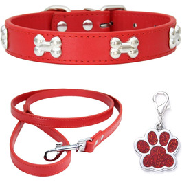 Нашийник для собак з шкіри та поводок-стрічка HALFSUMO: комплект для малих та середніх собак та котів, червоний