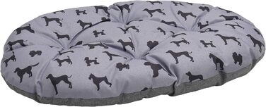 Килимок для собак Rosewood All Seasons Oval – великий, овал, 94 см. Двосторонній, з принтом, сірий, льонова текстура. Зручний, можна прати, для використання цілий рік (35 x 57 x 8 см)