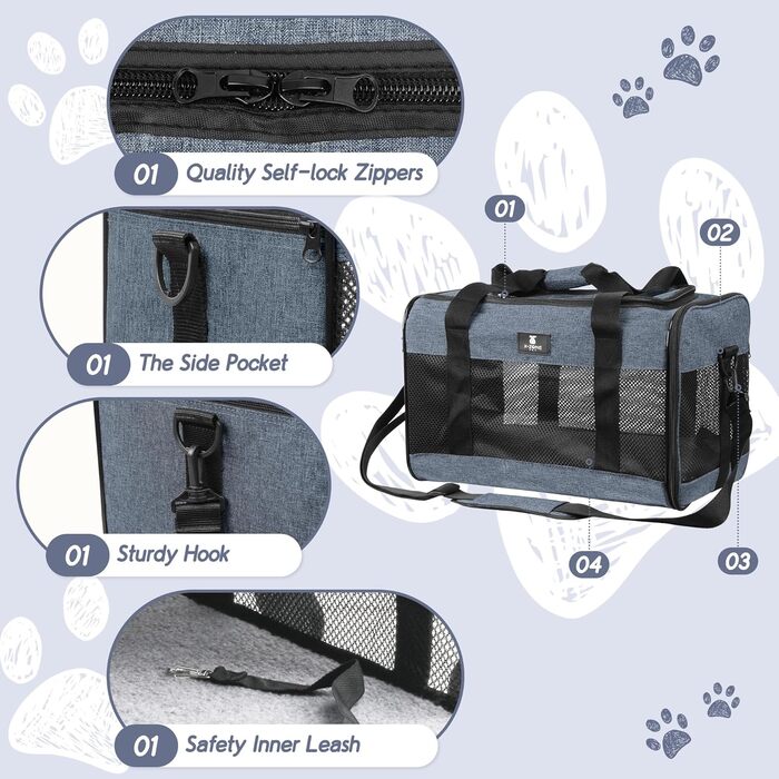 Переносний переноска для тварин X-ZONE: для собак та котів середнього та малого розміру, чорний та блакитний кольори
