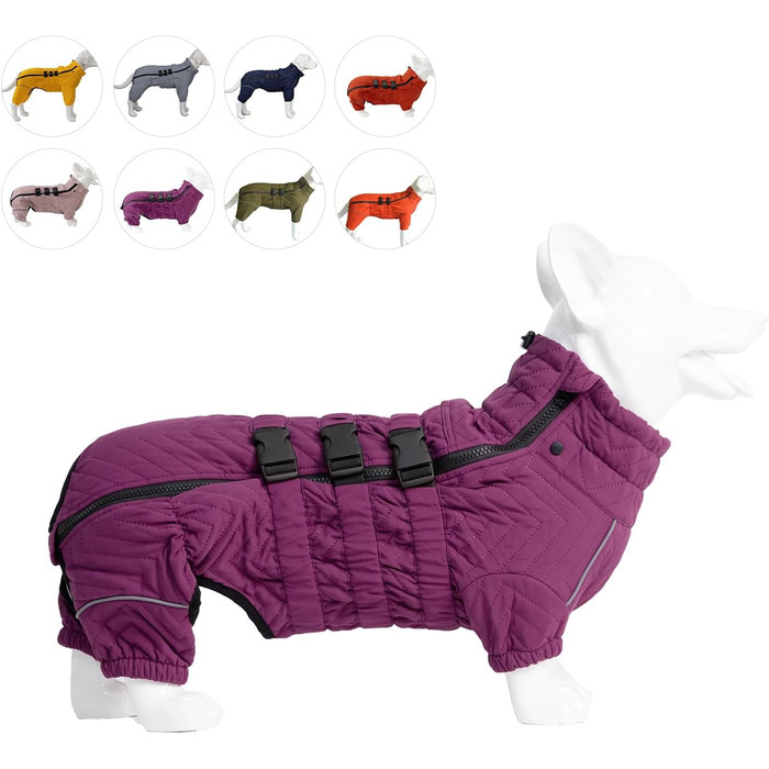 Теплий зимовий одяг для собак, жилет, куртка, для чотирилапих, вітро- та водонепроникний, з відбиваючими елементами, для Коргі та Такс, фіолетовий, D-M