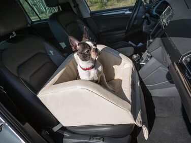 Автокрісло для собак, переноска для собак, лежанка для собак, переноски для тварин, для заднього сидіння, ковдра для собак, корзина для собак, лежанка для котів, для маленьких собак (46x46x31 см), бежева шкіра