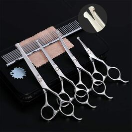 Набір професійних ножиць для грумінгу тварин (6 дюймів, 4 шт.) з нержавіючої сталі. Ножиці для догляду за собаками з закругленими кінцями та вигнутим лезом. Гребінець для грумінгу в комплекті.