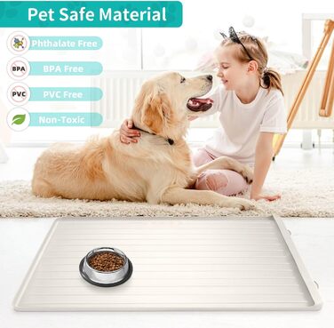 Килимок для корму та води для собак та котів, 100.1 x 68.6 см, з кишенею для збору залишків, водонепроникний, з високими бортиками