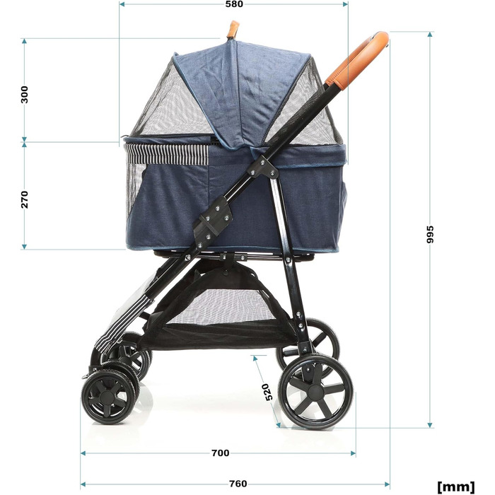 Візок для собак Fudajo 2в1, складаний, з переносною сумкою для тварин, для собак та котів (блакитний, до 20 кг)