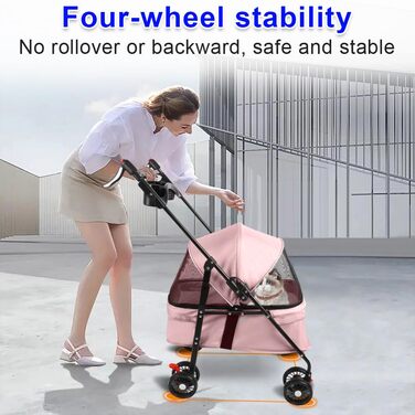 Складаний візок для тварин, 4 колеса, для собак/кішок, цуценят, 50 x 70 x 95 см (Рожевий)