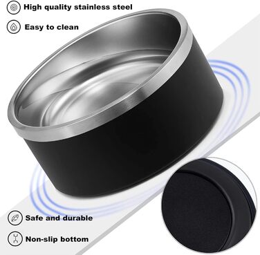 Персоналізований миска для собак та котів - нержавіюча сталева миска з іменем, неслизька миска для собак та котів, миска для води (Чорний)