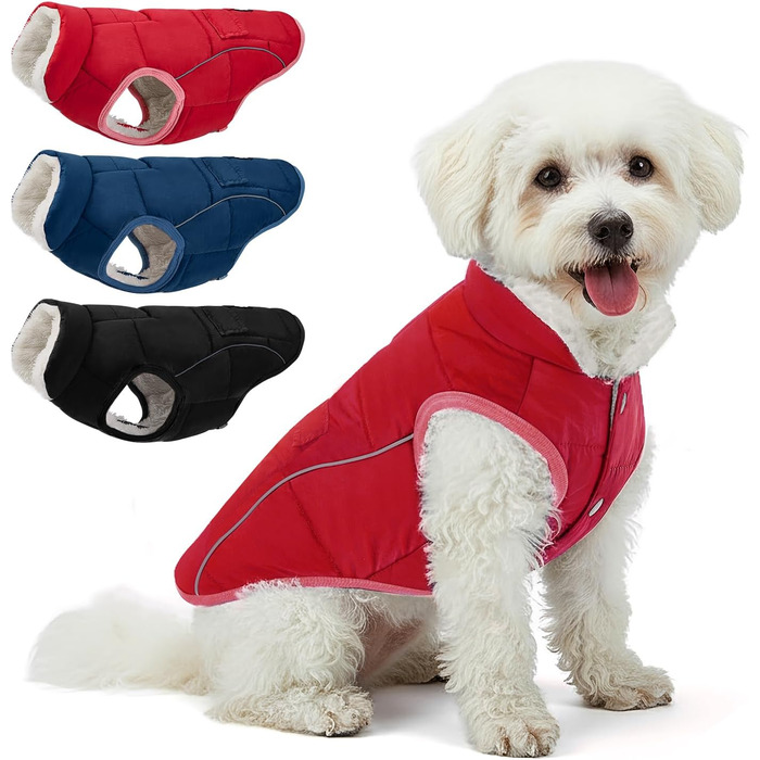 Зимовий теплий пуховик для собак - пуховик від снігу з відбиваючими смугами та кишенями, водовідштовхуючий, для маленьких та середніх собак (Червоний, M)