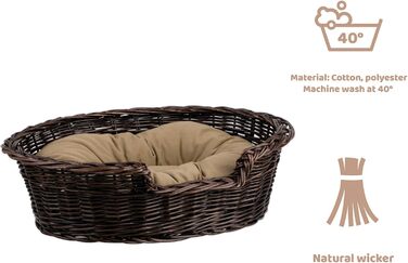 Корзина для собак та котів з плетеної лози e-wicker24 – зручне ліжко для тварин (100 x 70 см, темно-коричневий)