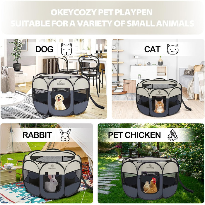 Складаний манеж Okeycozy для собак і котів, переносний вольєр для дому, намет з кришкою для маленьких собак, цуценят і кошенят