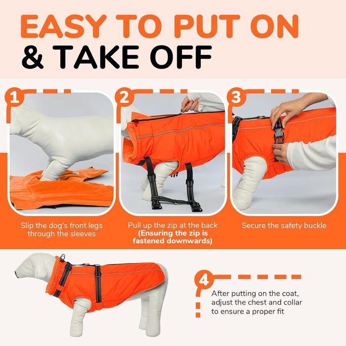 Теплий зимовий одяг для собак Lelepet: куртка з інтегрованим шлейкою, вітронепроникна, з флісовою підкладкою, світловідбиваюча, 2XL (Small, Orange)