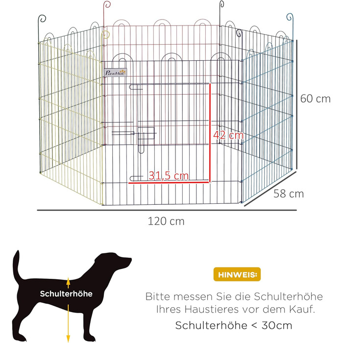 PawHut вольєр для цуценят, металевий, кольоровий, Ø120 x H60 см