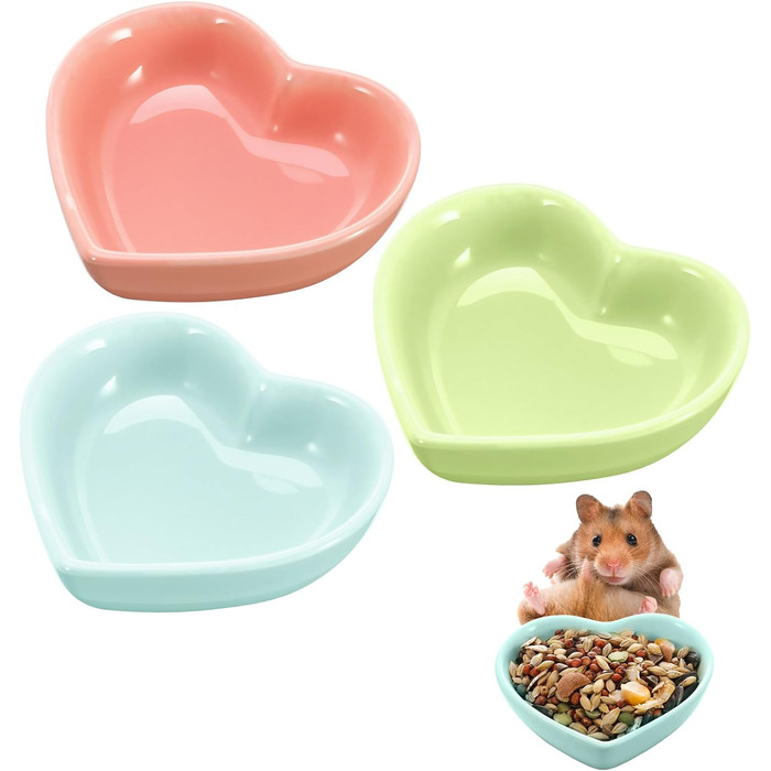 Набір мисок для тварин: хом'яки, їжаки, миші, морські свинки, серцеподібна форма, 3 шт.