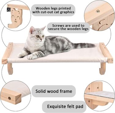 Настінна гамак для котів, дерев'яні меблі для котів, полиці та стійки, полиця для котів з плюшем, платформа-ліжко для котів для сну, ігор та лазіння
