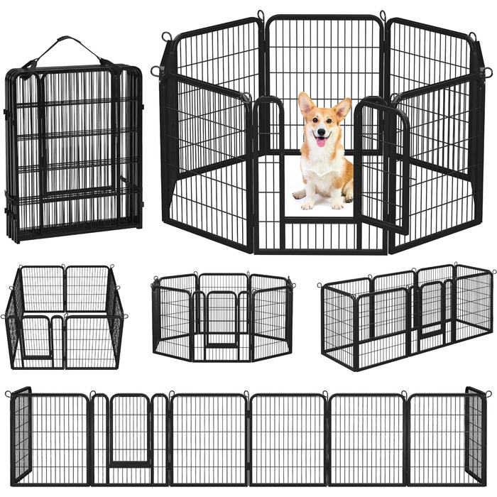 Вольєр для цуценят Yaheetech 16-частинний, вольєр для собак з замком, переносна сумка та кріпильні ремені, для квартири та саду, легка збірка (80 см, 16 шт.)