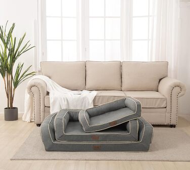 Ортопедичне ліжко для собак EMME, 68.6x50.8x17.8 см, водовідштовхувальне, з матрацом з піною з ефектом пам'яті, знімний, пральний чохол, сіре