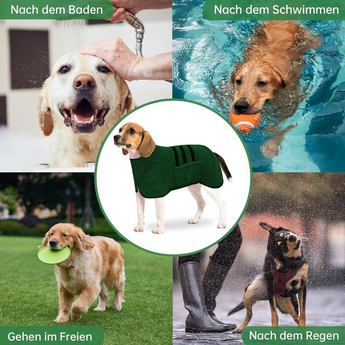 Рушник для собак з мікрофібри, швидковисихаючий, з клямками та регульованою стрічкою, для великих, середніх та маленьких собак (M, Зелений)