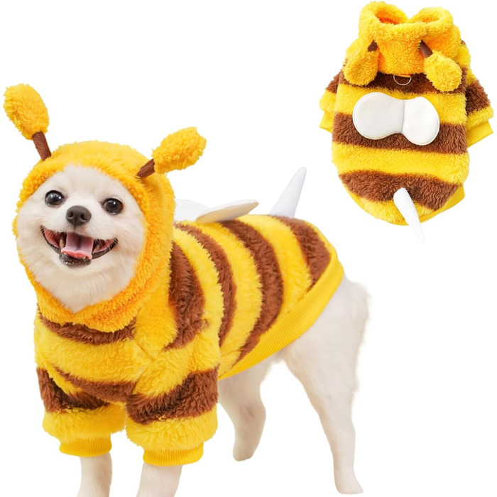 Теплий зимовий одяг для собак: светр з капюшоном, костюм, теплий фліс з кільцем D, розмір L, жовта бджола