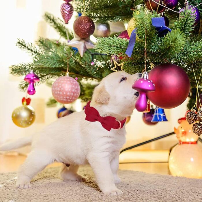 Нашийник для собак Aring PET на Різдво, червоний бавовняний нашийник з бантиком, милий нашийник з метеликом, подарунок для собак з металевою застібкою, для маленьких, середніх та великих собак, L, червоний