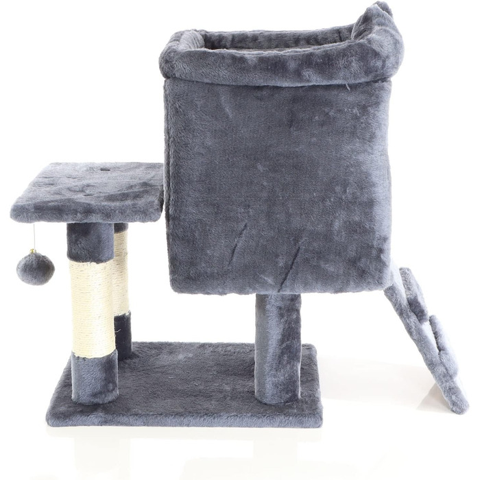 Котячий будиночок та кігтеточка Fudajo темно-сірого кольору 60 см з платформою, лежаком та ігровим м'ячиком, кігтеточка з драбиною, меблі для котів з сизалю