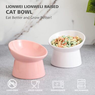 Котловий набір з кераміки, піднятий на 15°, для котів, запобігає зворотному викиду, 280 мл, білий (рожевий)