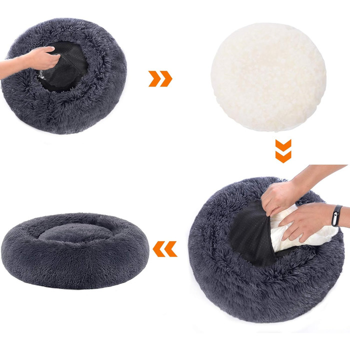 Крісло-лежанка для собак та котів Feandrea Ombré-Grey, діаметр 90 см, знімний наповнювач, плюшеве, для комфортного сну