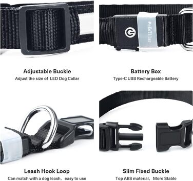 LED нашийник для собак з підсвічуванням, вологостійкий, 7 кольорів, регульований, чорний, 8 режимів, розмір M (38-50 см)