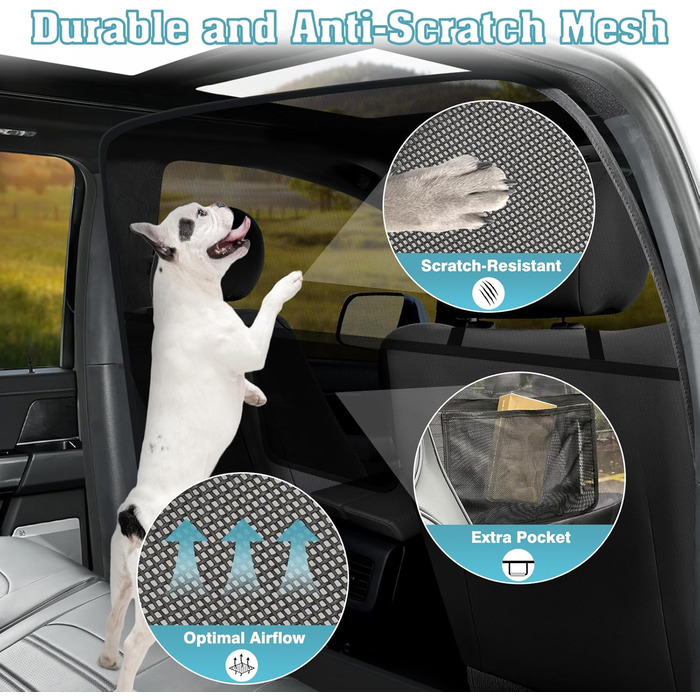 Сітчаста перегородка для собак у автомобіль Mixsuper, 133,1 см, для позашляховиків та авто, чорний, міцна