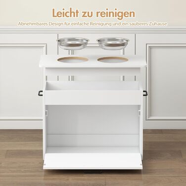 Підвищений годівниця для собак великих порід, білий футерний шафчик з 2 нержавіючими мисками, станція для годування собак з місцем для зберігання та 3 ручками, годівниця для собак на підставці, бар для собак середніх порід, 60x30x41 см