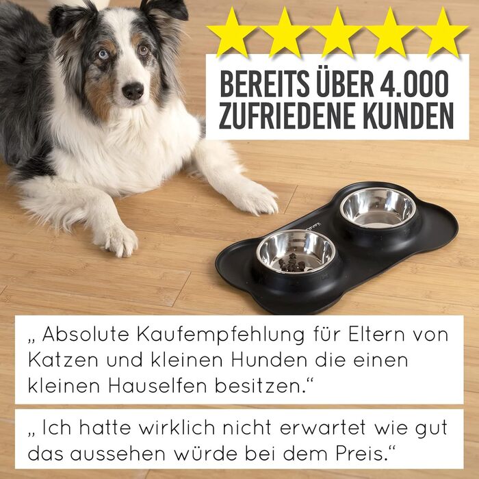 Підставка для миски з силікону KaraLuna з нержавіючою мискою для котів та собак | 400 мл, Чорний | Комплект мисок та підставки