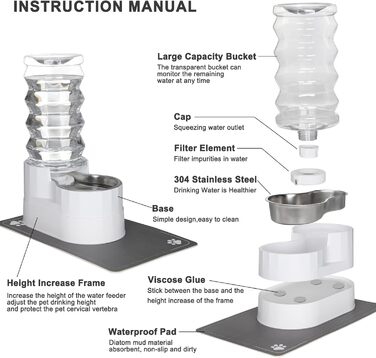 Автоматичний поїльник для тварин Sfozstra, 8 л, нержавіюча сталь, з водонепроникним підкладкою, для котів та собак