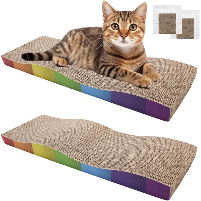 Котячі кігтеточки, 2 шт. Міцні картонні кігтеточки для котів з котячою м'ятою, перероблювана картонна підставка для дряпання котів 62.9 * 21.5 * 4.8 см, кігтеточки для догляду за кігтями