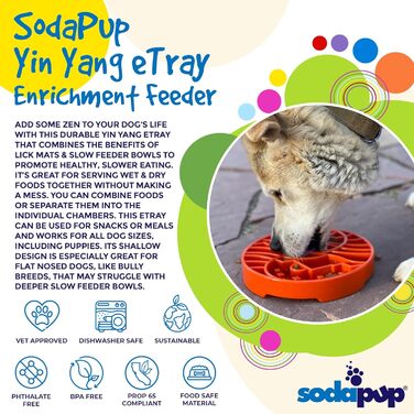 SodaPup Bones eMat – довговічний килимок-годівниця для тварин з нетоксичного, безпечного для домашніх тварин, харчового гуму. Стимулює розум, запобігає переїданню, сприяє свіжому диханню. (Один розмір, eTray Yin Yang Burnt Orange)