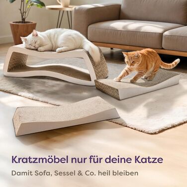 Кігтеточка для котів 3 шт. XXL 75 см - Міцний картон для догляду за кігтями - До 2 років використання - Економія місця - Захист диванів та меблів (Mountain) (Білий)