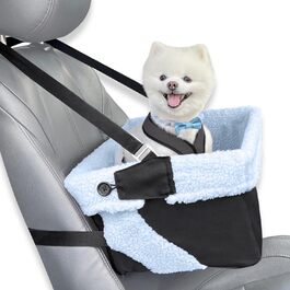 Автокрісло для собак Cozy Boost, з повідком, плюшева підстилка, складаний корпус, для малих і середніх собак, цуценят і домашніх тварин, розмір L, чорний/синій