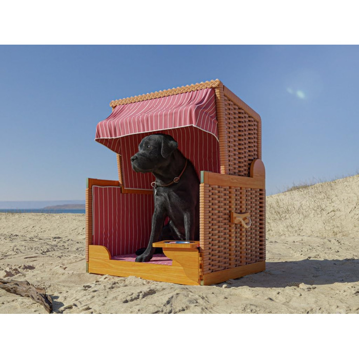 Клітка-лежанка для собак Outgarden з дерева, з ковдрою та мисками, чорна з блакитно-білим, для маленьких собак