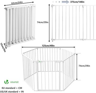 Захист каміну Vounot: сітка металева, 5 елементів, з безпечними дверима, складна, захист від тварин та дітей, чорна, 300x75 см (375 см у складеному стані)