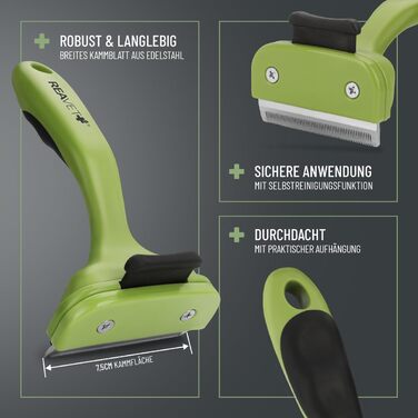 Гребінець для підшерстка ReaVET для собак та котів з короткою шерстю, середніх порід | Видаляє підшерсток, доглядає за верхнім шаром | з кнопкою самоочищення | ідеальний для сезонного линяння