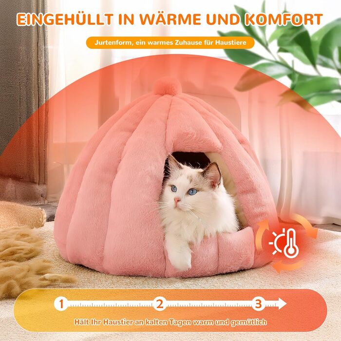 ALLSOPETS Котяче ліжко-іглу, намет для домашніх тварин, тепле затишне ліжко для собак і котів із знімною та праною подушкою, сакура рожева, розмір S, для малих і середніх порід