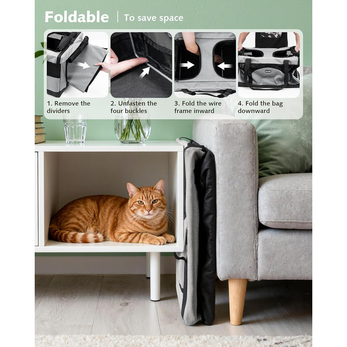 Транспортна переноска для котів Pecute – переноска-сумка для 2 котів, сіра, складана