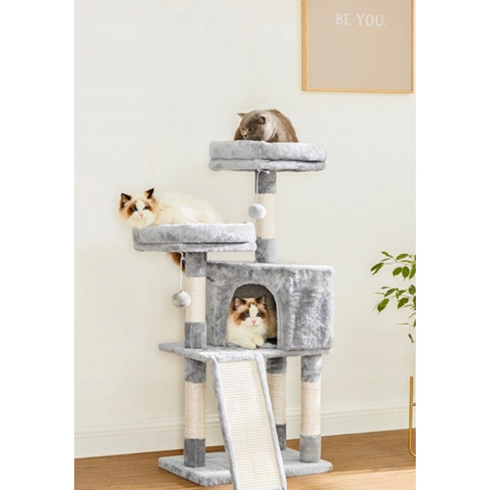 Дряпалка для котів Feandrea 101 — 160 см, сіра, сизаль, 4 рівні