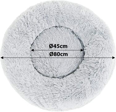 Кругле ліжко для собак та котів Lionto, Ø 80 см, сірий колір, м'який плюш, товста наповнювач, 80 x 80 x 24 см