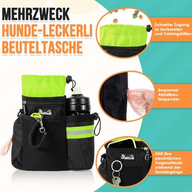Сумка для ласощів для собак з дозатором пакетів для відходів та тримачем для пляшки, три способи носіння, зелена