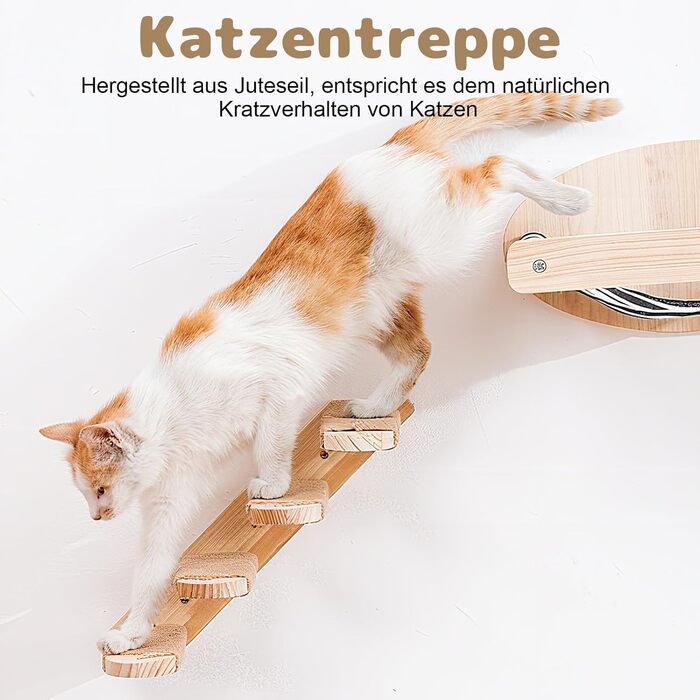 Кігтеточка-драбинка для котів Katzentreppe настінна, 4-х рівнева, з джутовим канатом, з масиву гумового дерева, до 15 кг